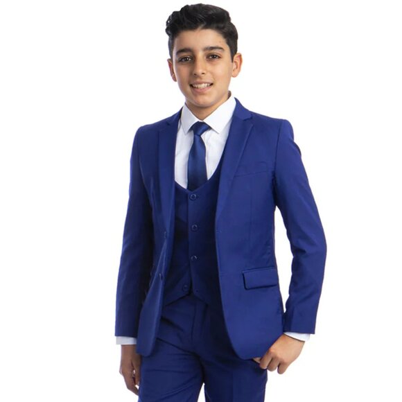 Boys Perry Ellis 2 Button Vested Wedding Suit in Royal Blue - Picture 1 of 2
